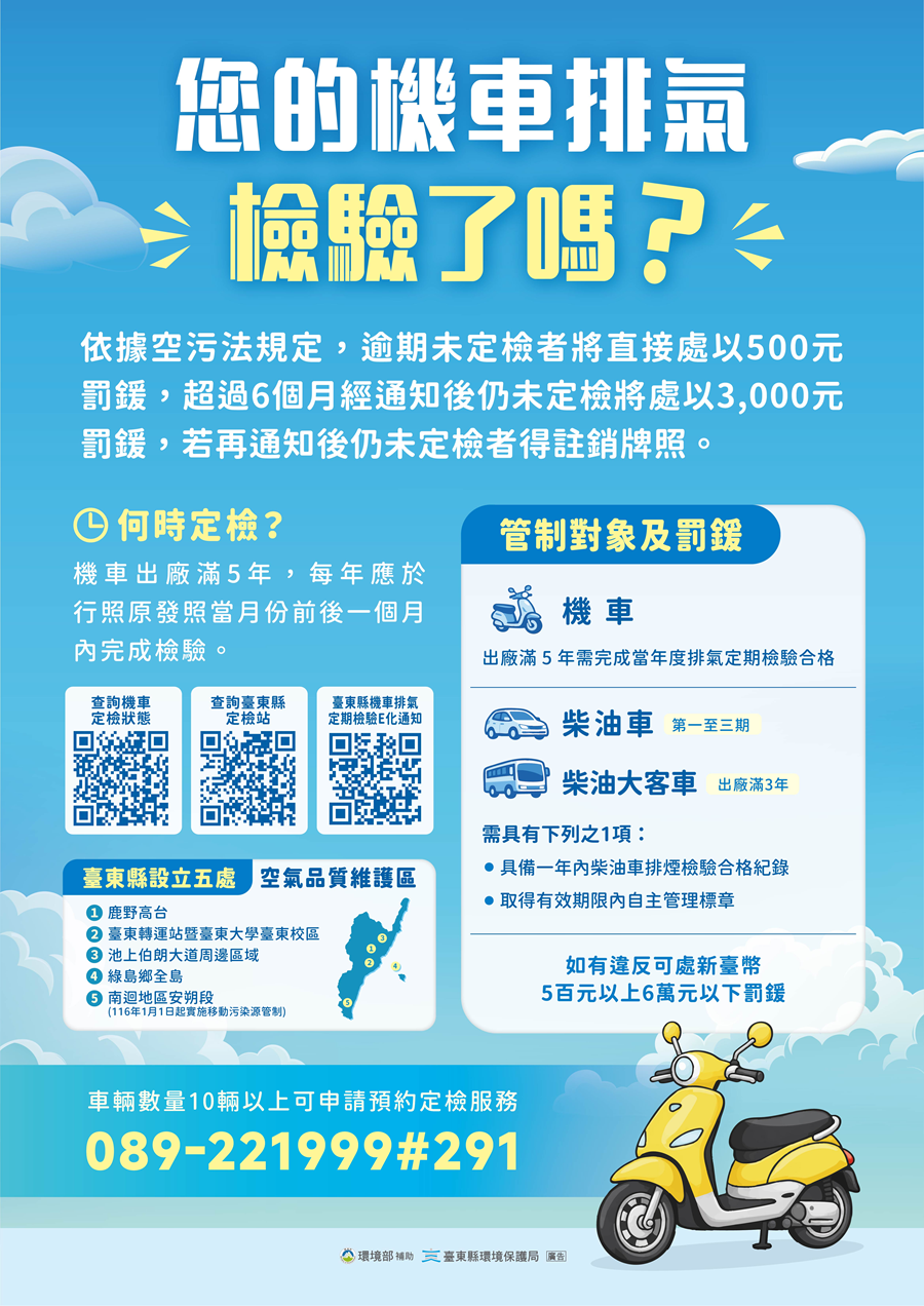 機車排氣檢驗業務宣導，詳如圖片上方文字內容。