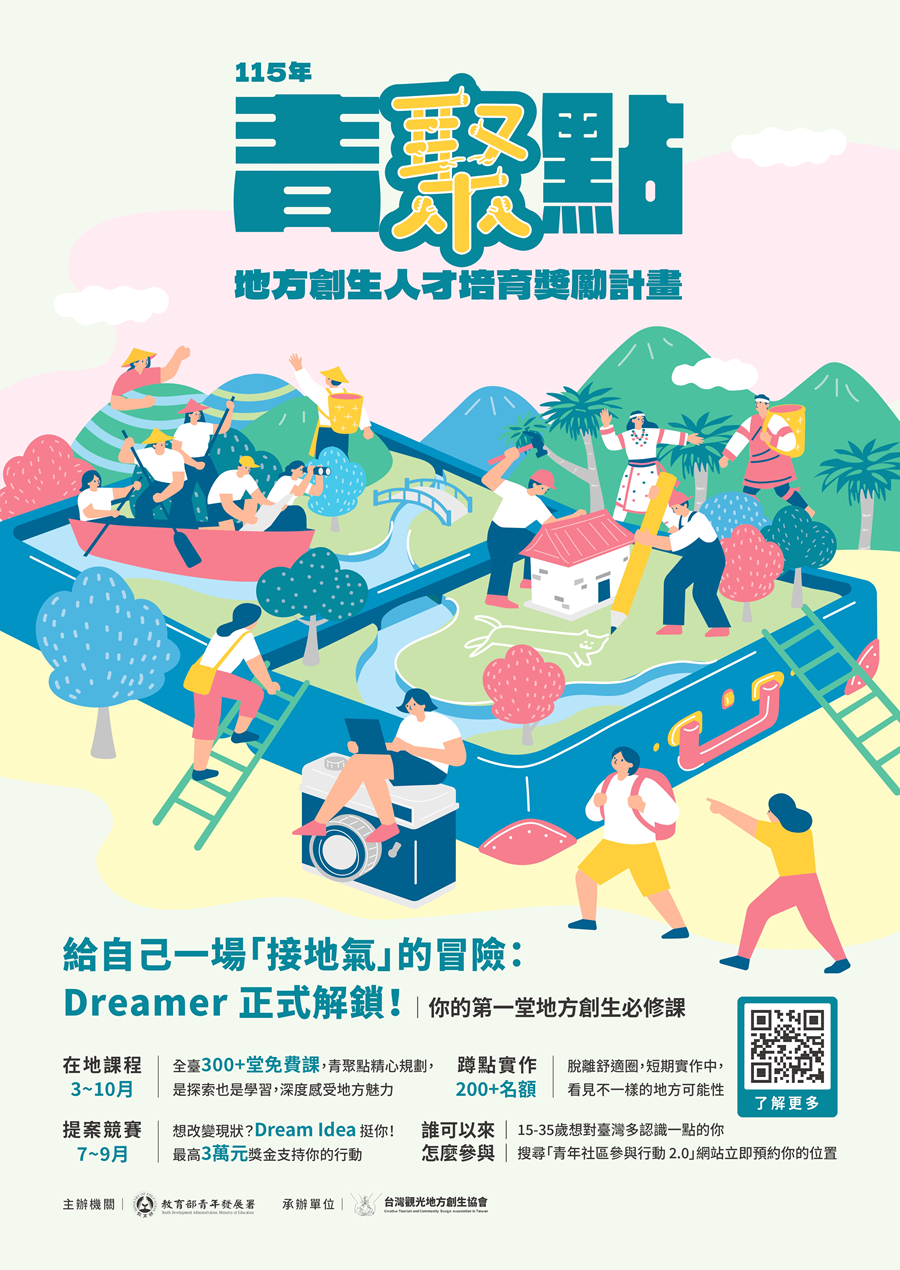 115年青聚點Dreamer培訓暨蹲點實作招募簡章，詳如圖片上方文字內容。