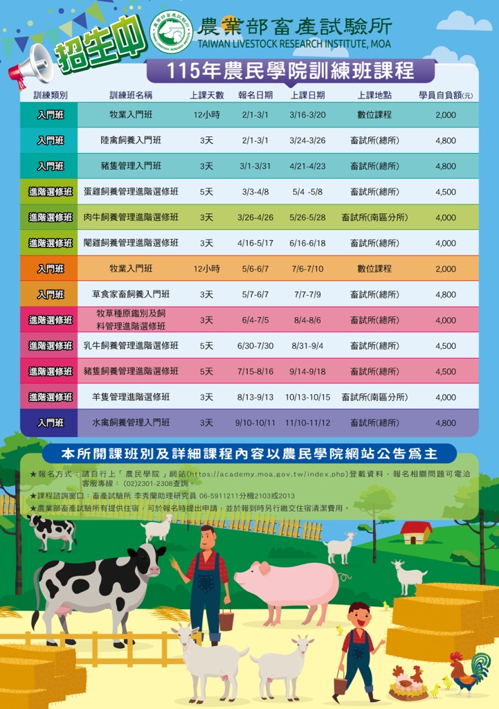 傳單(115年農民學院訓練班) 115年農民學院訓練班,詳如圖片上方文字內容。