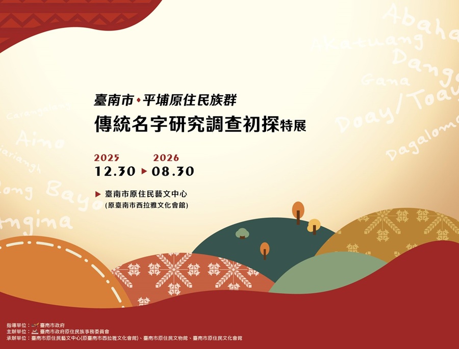 臺南市平埔原住民族群傳統名字研究調查初探特展，詳如圖片上方文字內容。