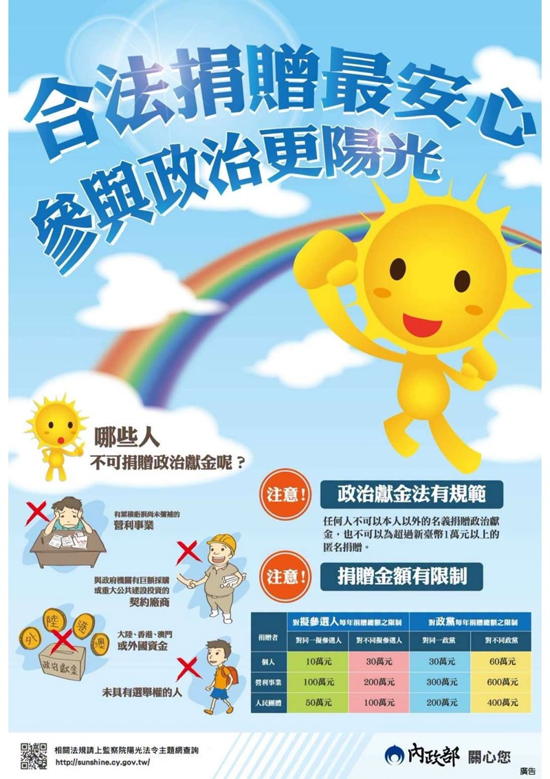 傳單(115年地方公職人員選舉:政治獻金規定宣導) 115年地方公職人員選舉:政治獻金規定宣導,詳如圖片上方文字內容。